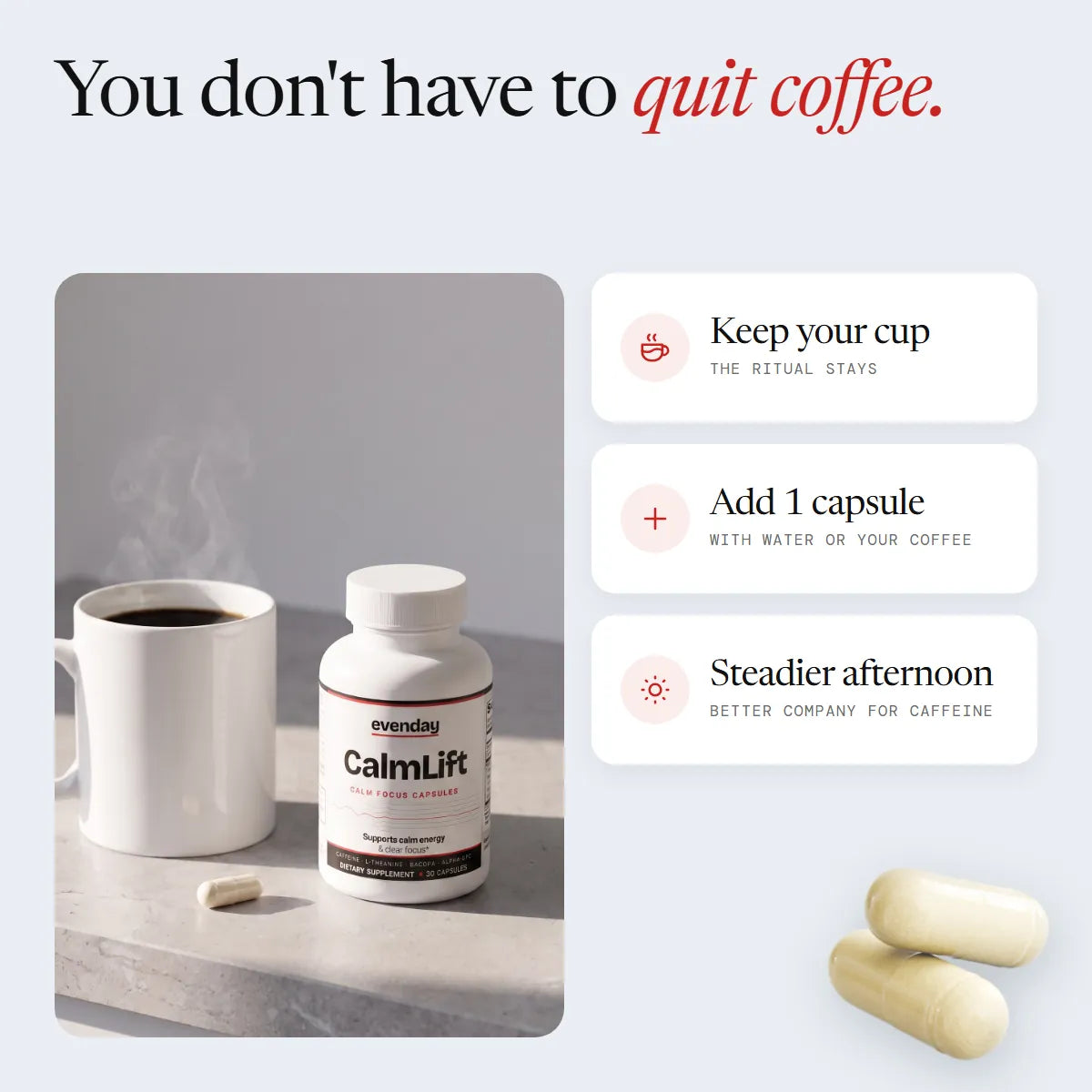You don't have to quit coffee: keep your cup, add 1 capsule
